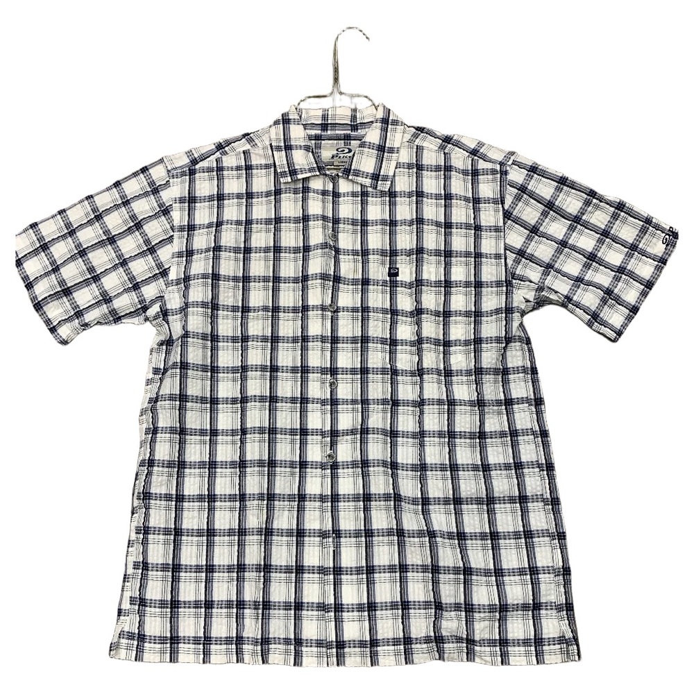 NWT PIKO Blue & White Checkered Button Up Shirt Size L (Asian) + Phone Strap